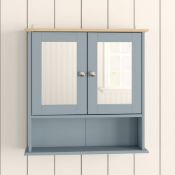 Boxed Bathroom Mirror Cabinet – Grey Bathroom Wall Cabinet with Wood Effect Top - 2 Door Bathroom