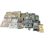 Airfix/Tamiya model soldiers boxed, along with tanks and accessories
