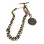 Antique silver albert watch chain & fob weight 66g