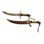 Two vintage Indian knives with mother of pearl grips. One missing its scabbard.