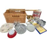 Collection of items to include cut glass bowl, glasses, cutlery sets, figurines etc
