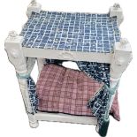 Four poster wooden dog bed complete with cushion and curtains measuring 30" x 23" x 19"