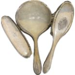Hallmarked silver vanity set, comprising Handheld mirror, brushes