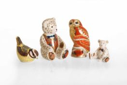 A collection of Crown Derby Imari style porcelain animal paperweights