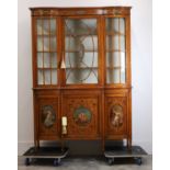 An Edwardian satinwood and painted Sheraton Revival display cabinet, c.1900,