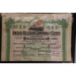 A collection of share certificates,