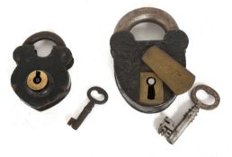A Victorian Black Japanned Barrons Patent Padlock, stamped BARRONS VR, with key 12cm A 19th