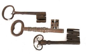 Two Early 18th Century Iron Warded Keys A Later Example (3) Provenance: One from Gisburn Park (