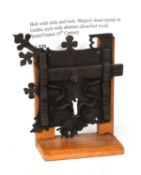 An Iron Lock, Spanish/French, 15th century, the bolt with slide and lock, shaped sheet metal in
