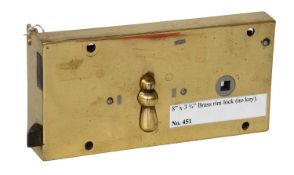 A 19th Century Brass Rim Lock, no key 20cm by 10cm