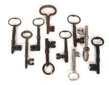 Ten Assorted Iron and Polished Metal Warded Keys, 18th Century and Later