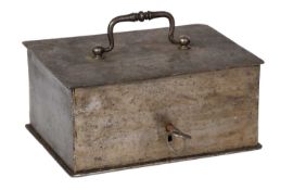 An Early 19th Century Steel Cash Box, with hinged lid and red-painted interior, with key Self-