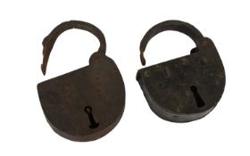 Two Large 18th Century Iron Padlocks, no keys 15cm and 12cm