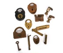 Thirteen Assorted 19th and 20th Century Metal and Brass Padlocks