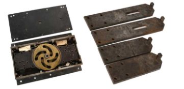 A Substantial Chubb Strongroom Door Lock and Key, the centre wheel (knob operated) throws out