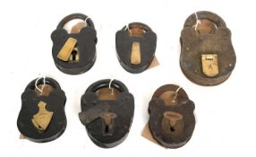 A Group of Six 19th Century and Later Metal Padlocks, including a large steel example stamped