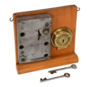 A Ratner-Patent Changeable Combination Safe Lock, with two keys stamped RATNER SAFE and numbered