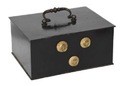 A Black-Painted Iron Cash Box, with three combination dials (combination available on request)