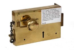 A 19th Century Brass-Cased Hall Door Rim Lock, heavily built, slide knob inside, key outside to