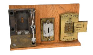 A Chatwood Brass Safe Lock, numbered 37249, with two keys A Chatwood Mark 1 Lockplate, No. 1519,