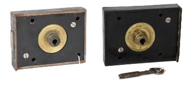 A 19th Century Cotterill`s Detector Safe Lock and Key, numbered 931302 12.5cm by 9.5cm Another