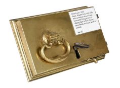 A 19th Century Brass Door Lock, circa 1860, warded lock with slide bolt on bottom edge of case,