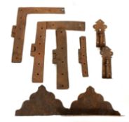 A Collection of 17th Century and Later Hinges, Iron Straps, Brackets and Door Handles, some from