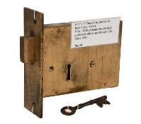 A 19th Century Brass Gate or Grille Lock, circa 1860, one key, four lever 17cm by 12.5cm The bolt