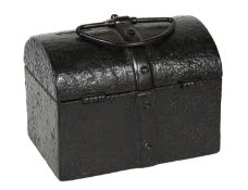 An 18th Century Black-Painted Dome-Top Metal Trinket or Cash Box, with triangular form loop handle