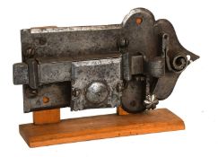 A 17th Century Iron Door Lock, with draw back latch bolt inside, key operated but no key, spring and