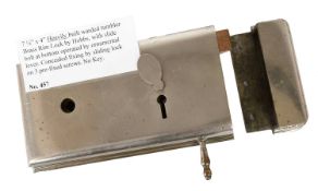 A Brass and Nickel Plated Warded Tumbler Lock by Hobbs, with side knob operated by ornamental lever,