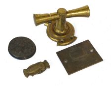 A Solid Brass Safe Door Handle, probably Victorian A Brass Chubb, London Safe Escutcheon A Victorian