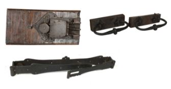 Oak Chest Fittings, including: an early 17th century chest lock, of snap self-locking type, with