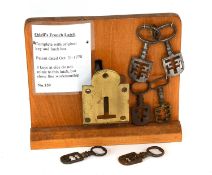 An Odell's French Brass Latch, patent dated October 31st 1778, complete with original key and