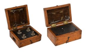 A 19th Century Safe Lock by Perry, contained within a hinged oak box with four combination lock