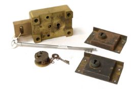 A Mid Century Brass Cheltwood Large Safe Lock, with detachable bit and large key Two 19th Century