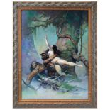 THE PEOPLE THAT TIME FORGOT (1918) - Framed Hand-Painted Frank Frazetta "Captive Princess" 1973 Pape