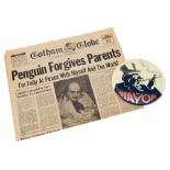 BATMAN RETURNS (1992) - Oswald Cobblepot (Danny DeVito) Campaign Button with "Penguin Forgives Paren