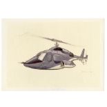 AIRWOLF (T.V. SERIES, 1984-1987) - Hand-Painted Andrew Probert Airwolf in Flight Artwork