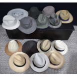 A collection of vintage mens hats to include, Tilley hat, Eddy Bros cowboy hat, Stetson,
