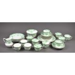 An Edwardian Royal Albert part tea set in a green floral pattern, to include cups, saucers, plates