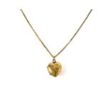 A 9ct gold heart form locket pendant necklace, the 19th century heart form locket set with an old
