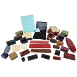 A selection of antique and later jewellery boxes, to include Tiffany & Co, Ogden & Sons of London