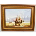 A Royal Worcester painted porcelain plaque depicting a maritime coastal scene with sailing boats