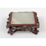 Antique Chinese jade panel incised with stag design, 5.5cm x 4.7cm, set into naturalistically carved