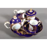 French Sevres style porcelain part breakfast set comprising comport, miniature teapot, cup and