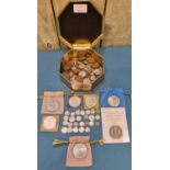 A Tin containing a collection of mixed British coins; Includes Silver three pence coins and