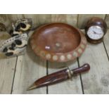 Collection of collectables; J Beedie Dundee wooden collection bowl with inserted one shilling