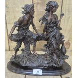 19th Century French Auguste Moreau Style Bronze Sculpture on bronze plinth titled "Romantic Couple".