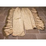 An ivory coloured floral jacquard fabric interlined curtain with plain white backing, drop 230cm,